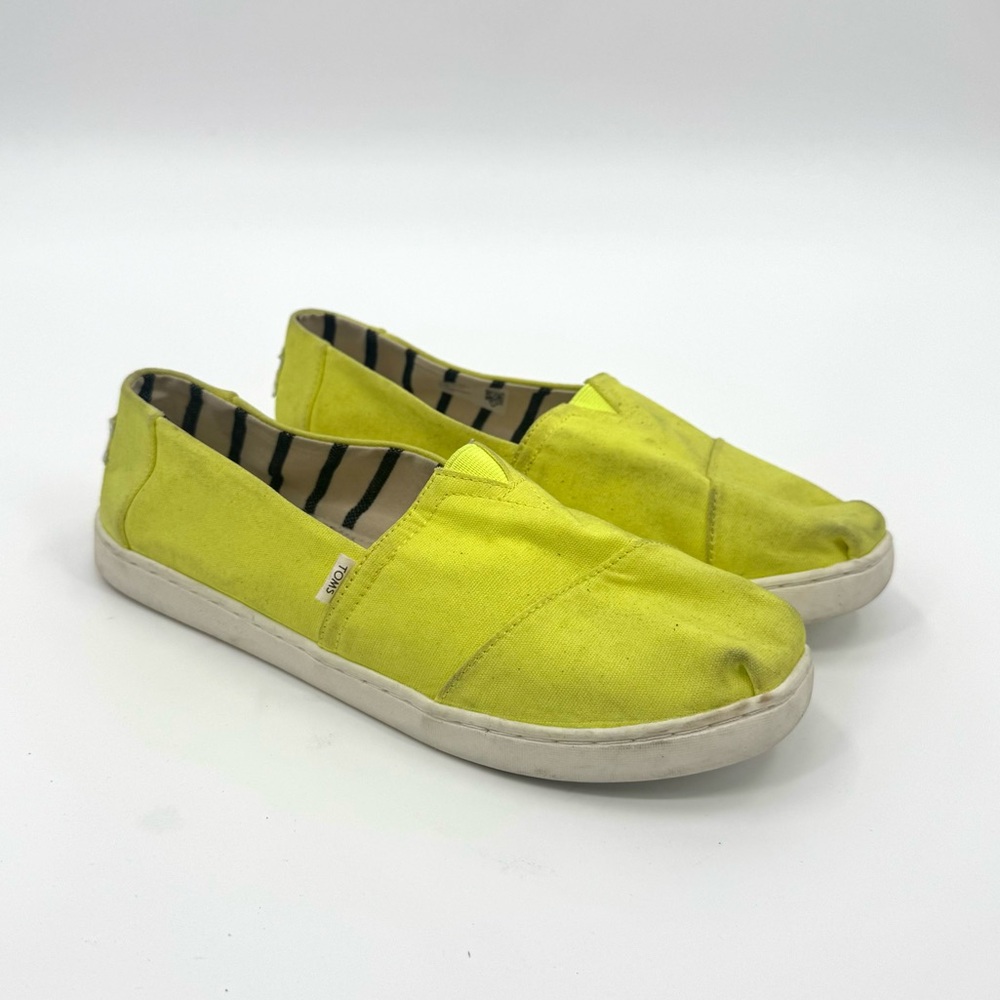 Toms Kids Neon Lime Slip-On Alpargata Heritage Canvas Shoes Size 6Y
